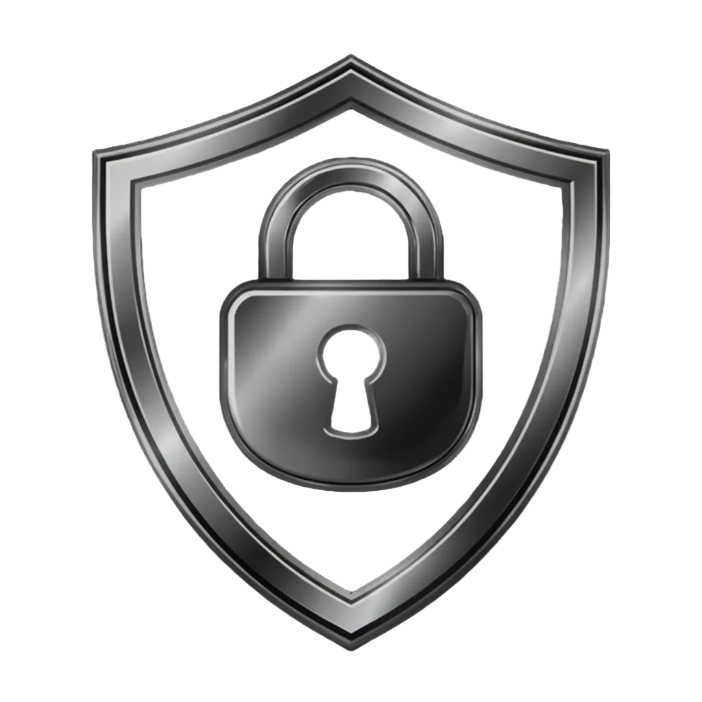 Gold shield with a lock on a black background